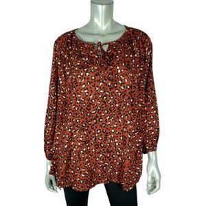 Evri Womens Top Plus Sz 1X Leopard Print Crew Neck 3/4 Sleeve Pullover Multicor